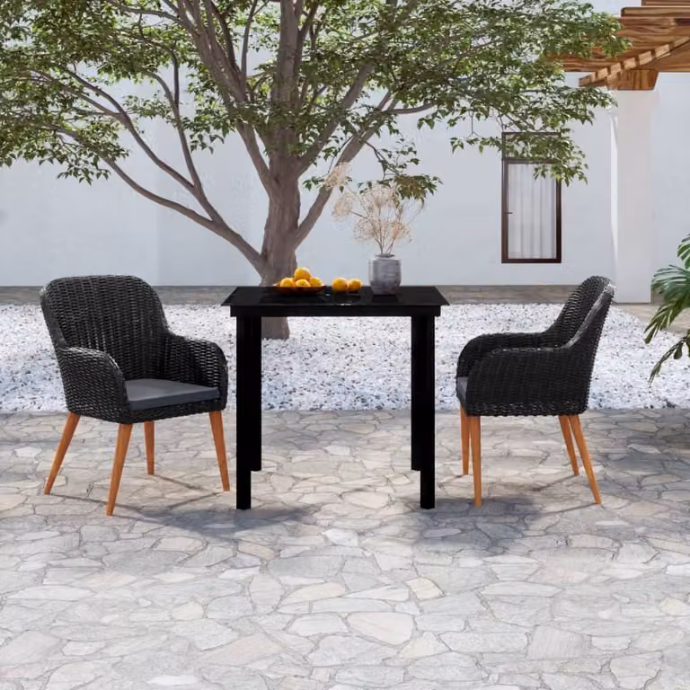 Maison Exclusive - Set da pranzo da giardino a 3 pezzi con cuscini neri