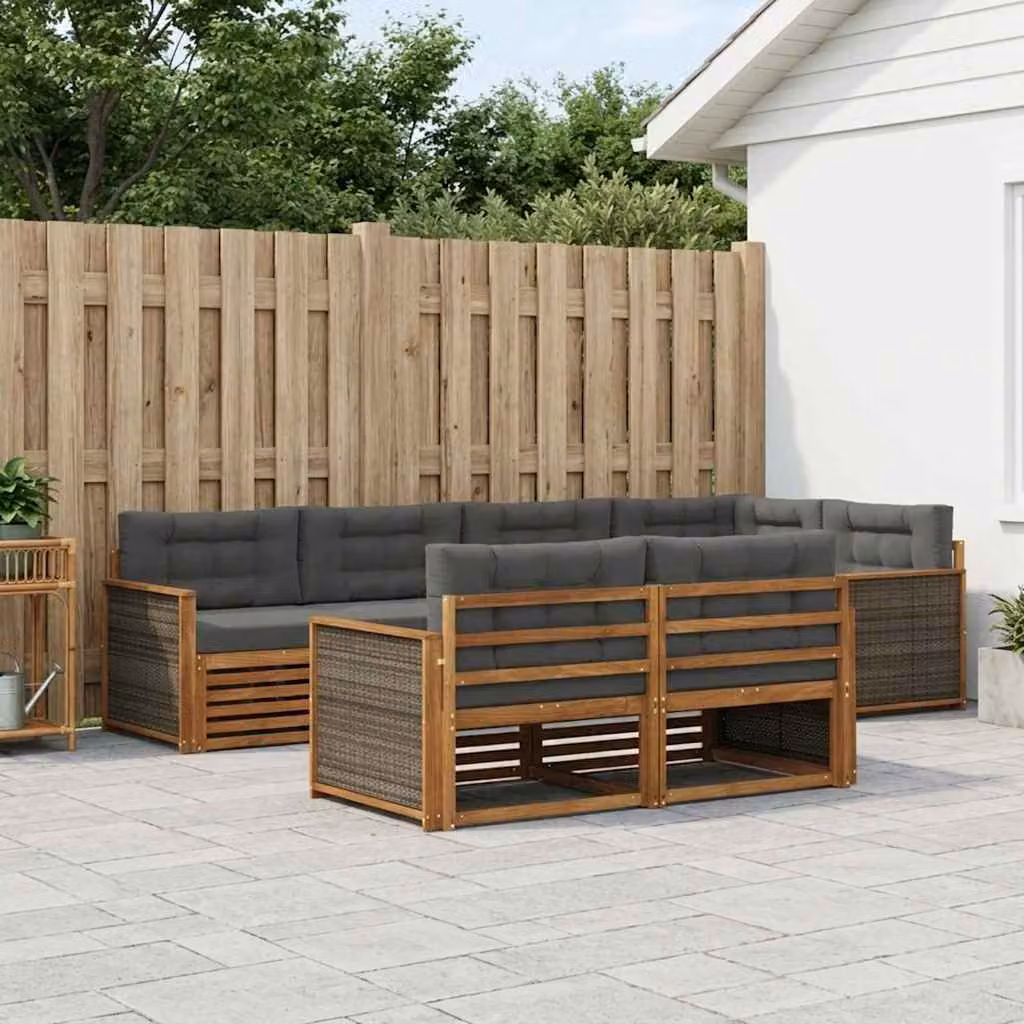 vidaXL Set di divani da esterno a L composto da 7 pezzi in legno di acacia con cuscini beige e antracite