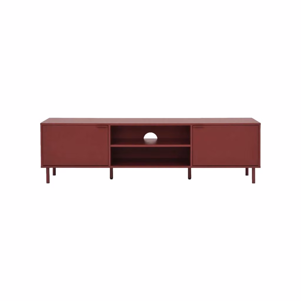 Mobile TV moderno SWEEEK in legno e metallo rosso, L: 160 cm, P: 40 cm, H: 45 cm – 2