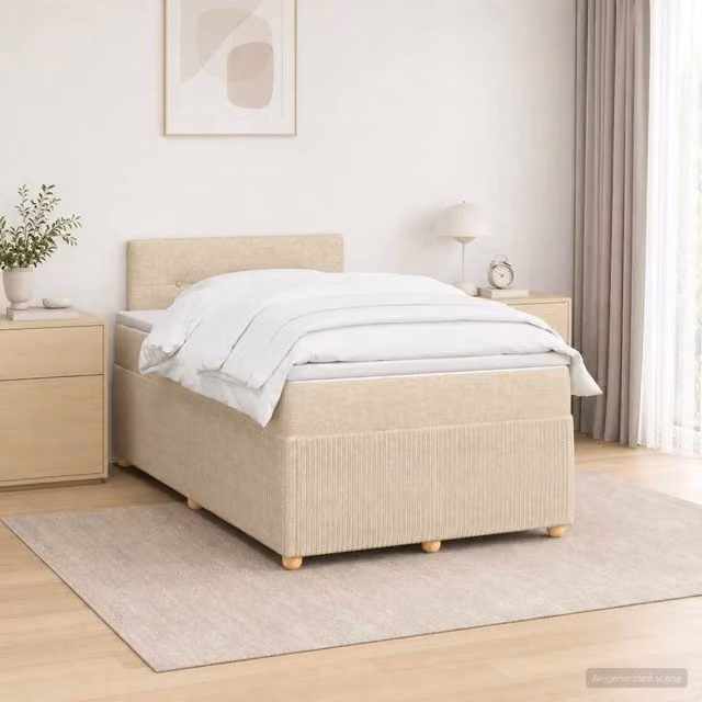 Letto box spring con materasso ibrido vidaXL in tessuto beige e bianco L/P: 120 x 200 cm