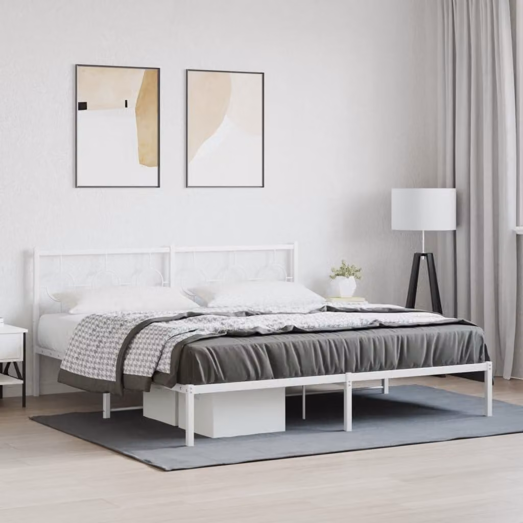 vidaXL Giroletto con Testiera in Metallo Bianco L: 187 cm, P: 219 cm, H: 91 cm