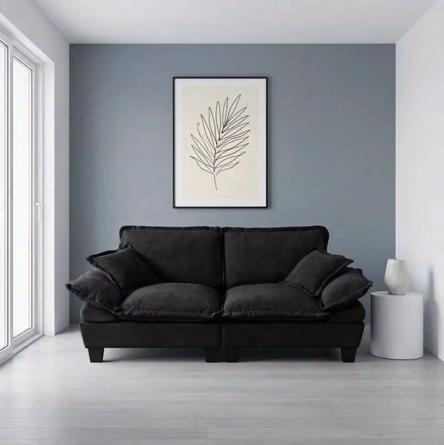 Divano 2 posti 194x82x90 cm nero – braccioli amovibili in ciniglia, struttura in legno