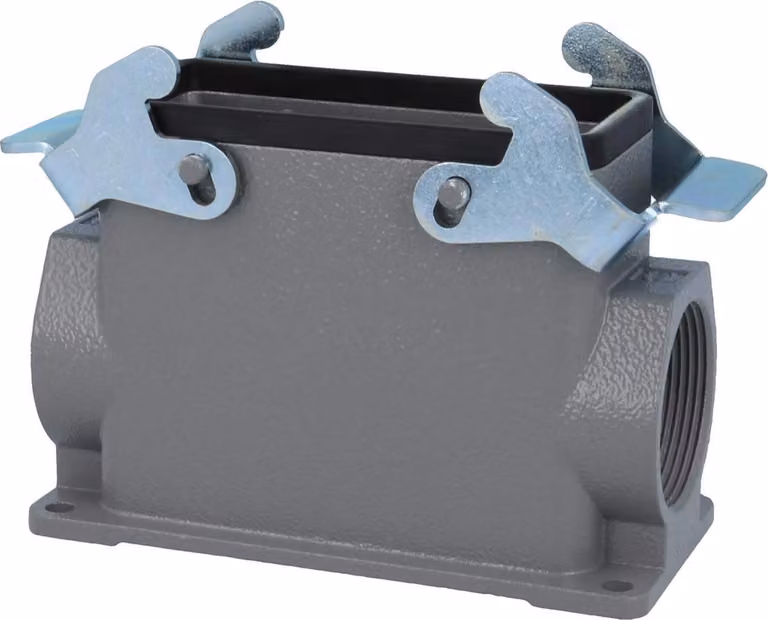 HARTING Han 16B Base alta, 2xPG29 uscita cavi laterale, con 2 staffe trasversali Vite PG29 Area di serraggio