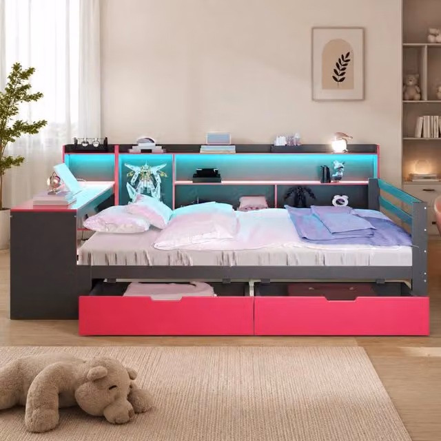 Letto matrimoniale multifunzione 140x200 con scrivania nero rosso