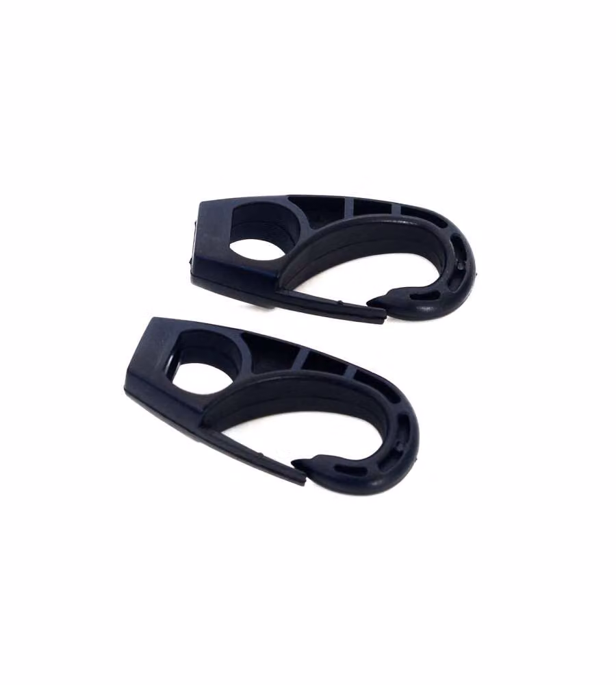 Ganci a moschettone in nylon nero ricambio per elastici Diam. 8 mm. 2 pz.