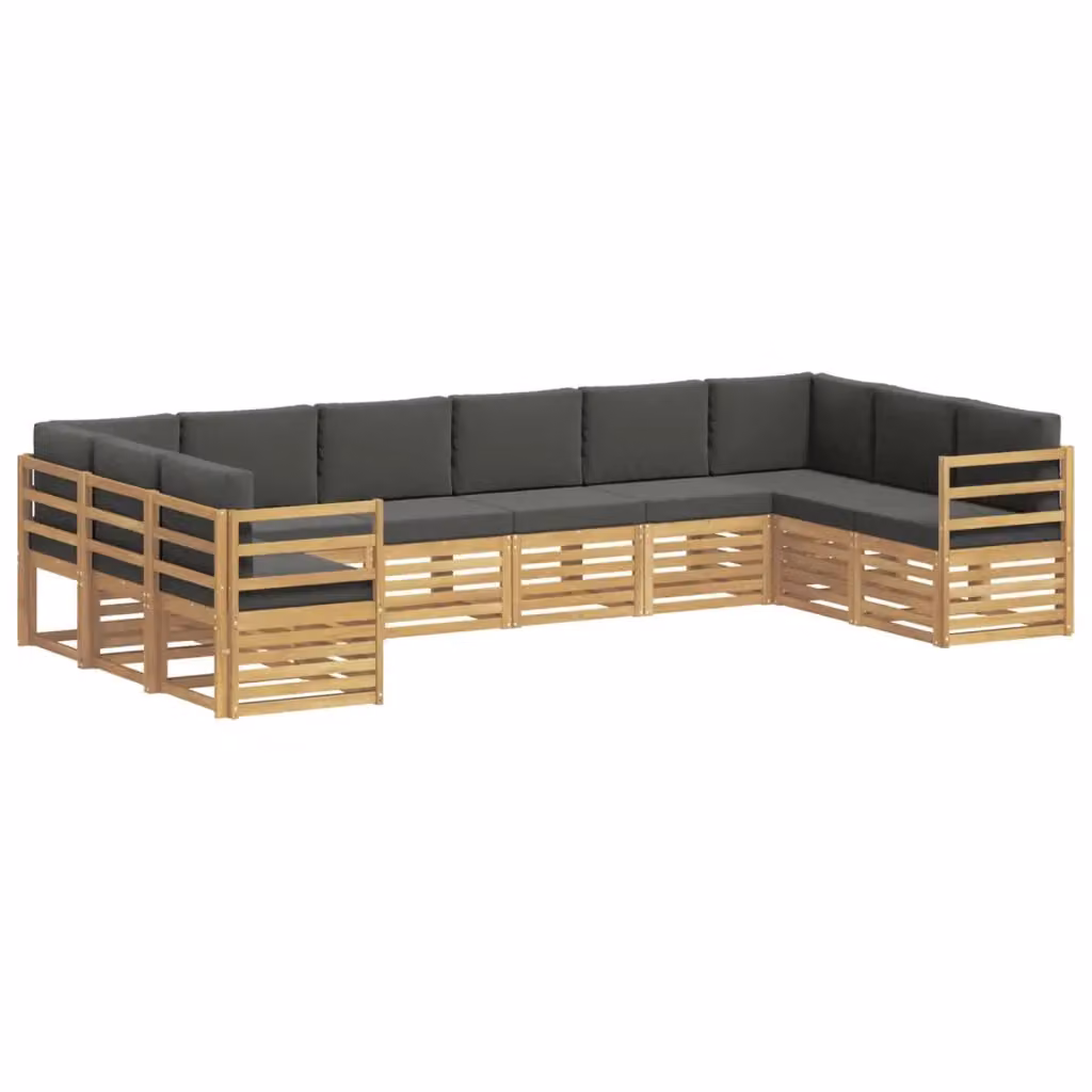 Set di divani da esterno a L vidaXL in legno di acacia con cuscini bianchi e antracite – 2