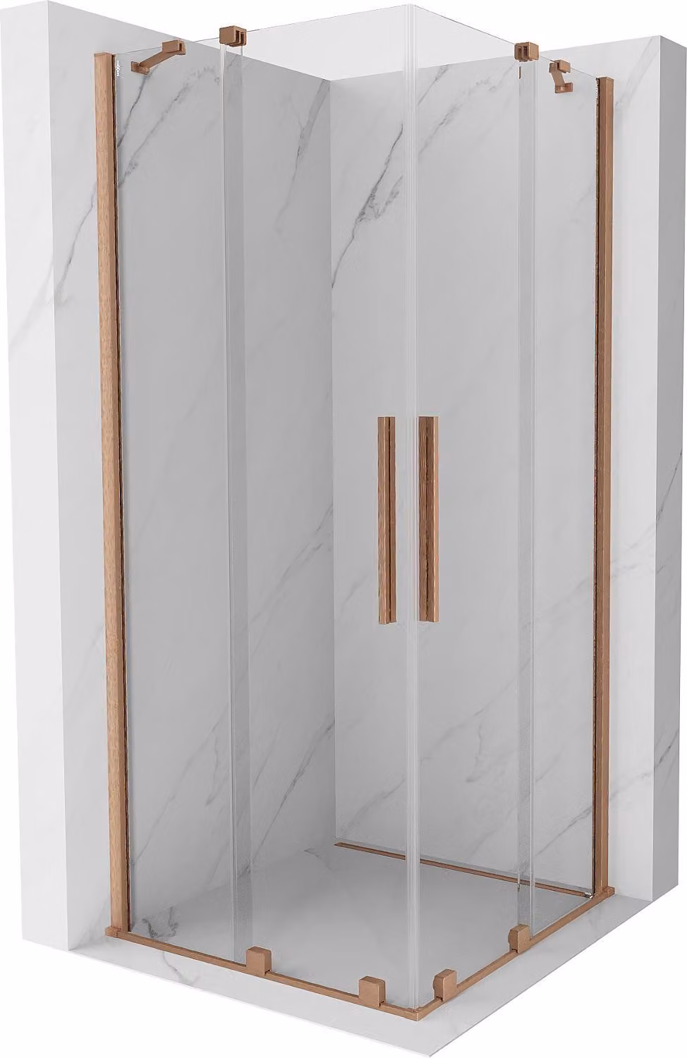 Mexen Velar Duo cabina doccia scorrevole 80 x 80 cm, trasparente, rame spazzolato - 871-080-080-02-65