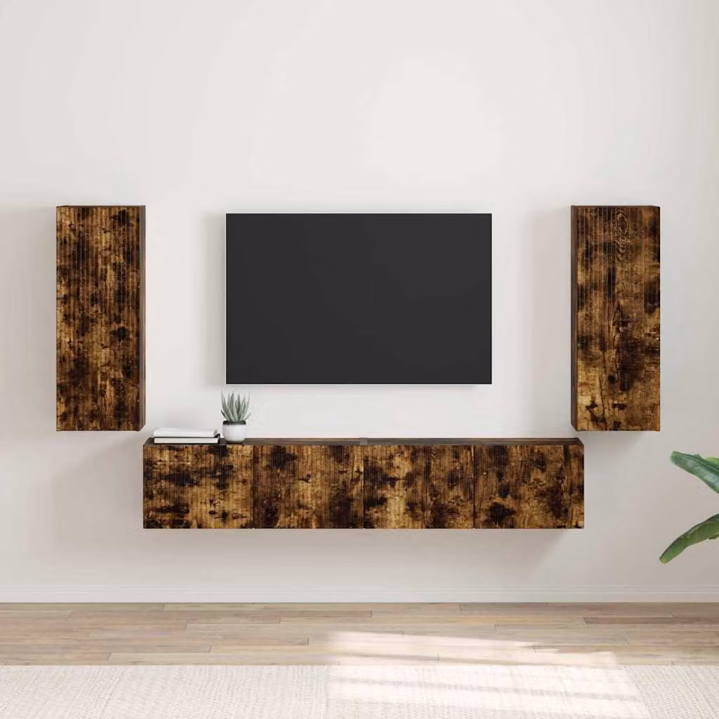 Set di 2 mobili TV da parete vidaXL in legno ingegnerizzato Rovere fumé, marrone, L: 80,0 cm, P: 31,0 cm, H: 30,0 cm
