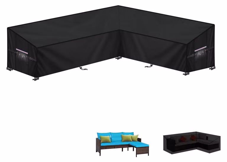 Copertura impermeabile per mobili da giardino, forma a L, tessuto Oxford 420D, dimensioni 220x150x80x80/60 cm