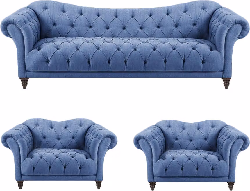 Modern Wohnzimmer Komplett Blau Sofa Couch Dreisitze 2x Sessel Einrichtung