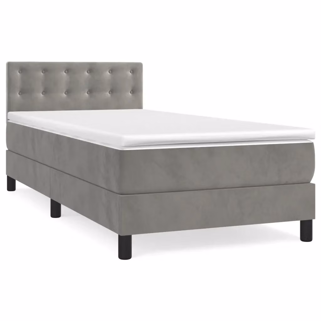 Letto Ibrido con Giroletto a Molle e Materasso vidaXL in Velluto Grigio e Bianco L/P/H: 203 x 90 x 88 cm – 2