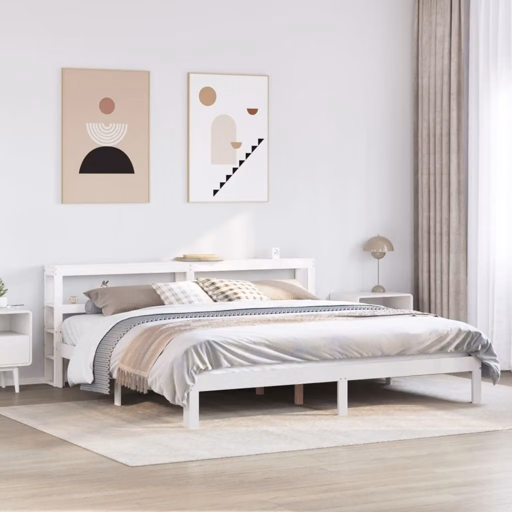 Letto con testiera vidaXL in legno di pino bianco L 180 cm x P 200 cm