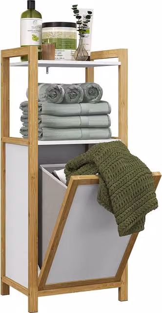 Mobile da bagno in bambù HOMCOM con cesto per il bucato e 2 mensole, colore bianco, L/P/H: 40 x 30 x 86,5 cm – 1