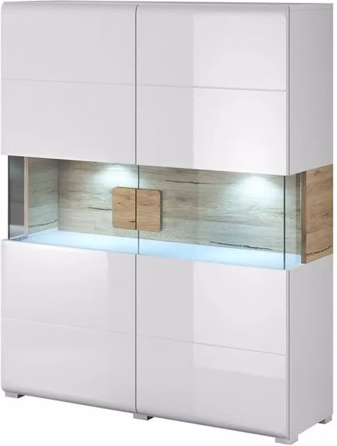 Vetrina doppie porte OHIO – LED integrate – Bianco e rovere – L122 x H152 x P39 cm