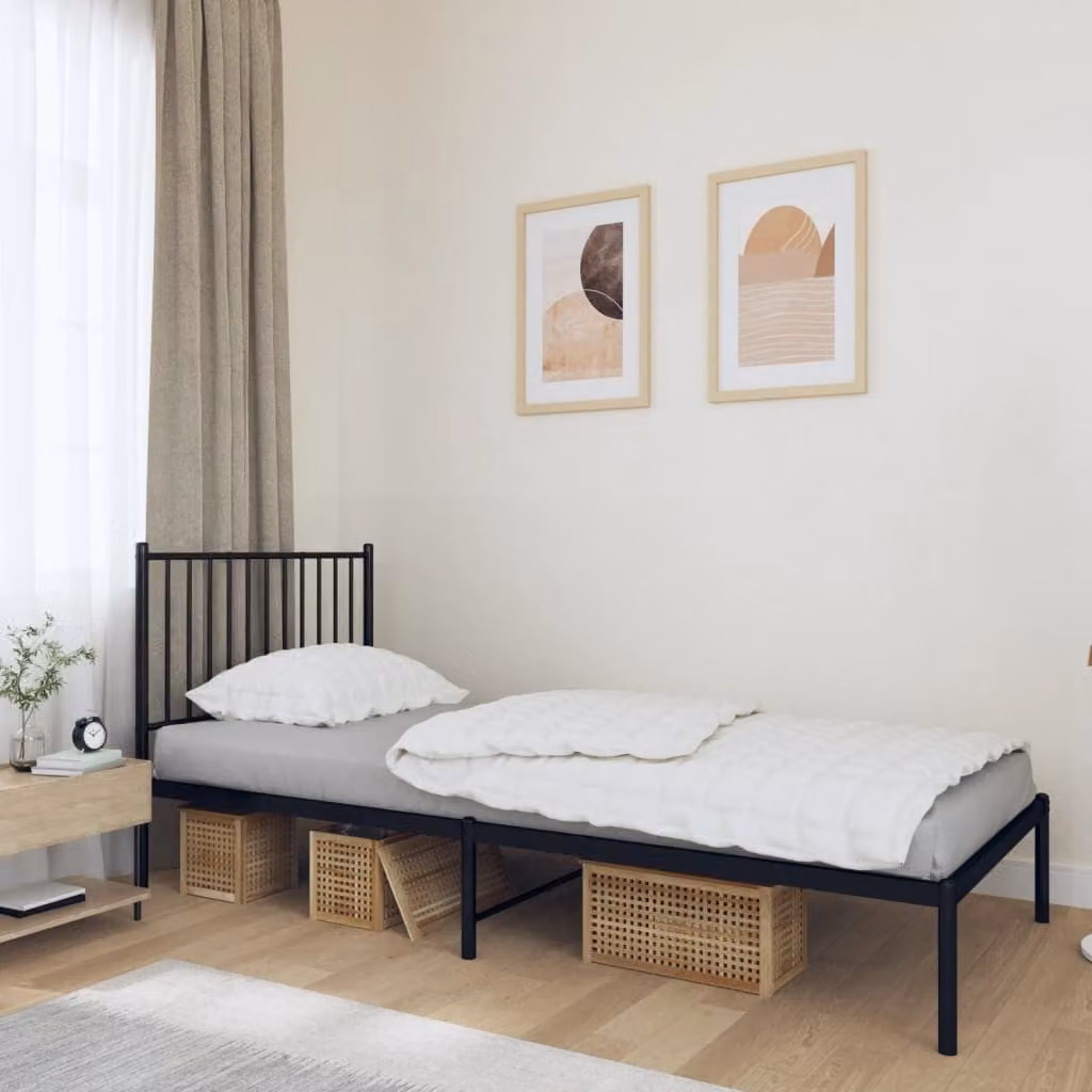 vidaXL Giroletto con Testiera in Metallo Nero L 90 cm x P 200 cm