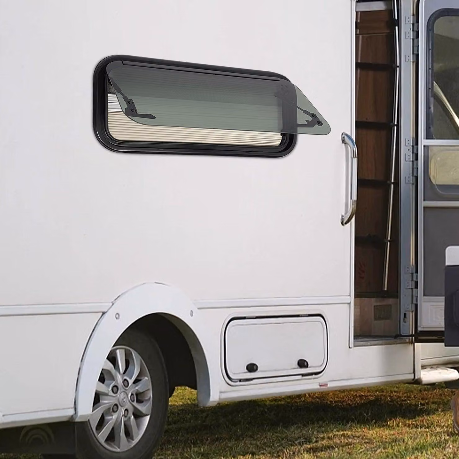 Finestra per caravan - Finestra per camper - Finestra a vasistas - Finestra scorrevole - Finestra laterale - Telaio in alluminio - Vetro temperato nero