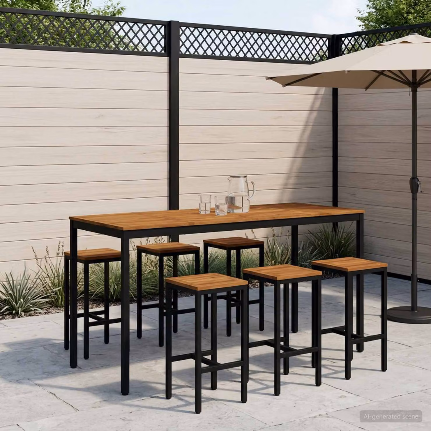 vidaXL Tavolo Bar da Giardino NAARDEN in Legno di Acacia e Metallo, Marrone e Nero, L: 80,5 cm, P: 60 cm, H: 105 cm