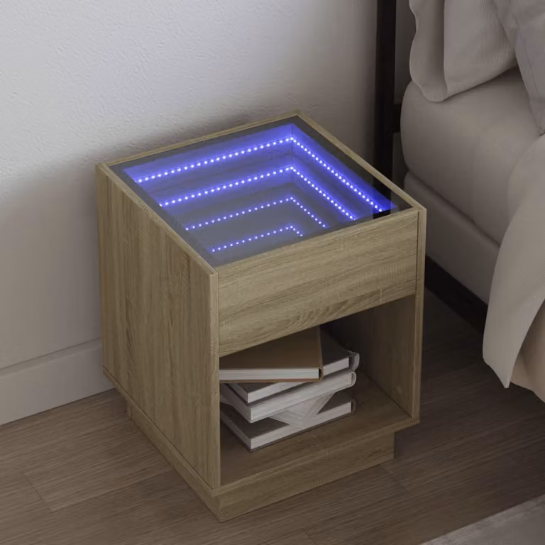 Comodino moderno vidaXL Infinity con illuminazione LED integrata in Rovere Sonoma, L 40 cm x P 40 cm x H 50 cm