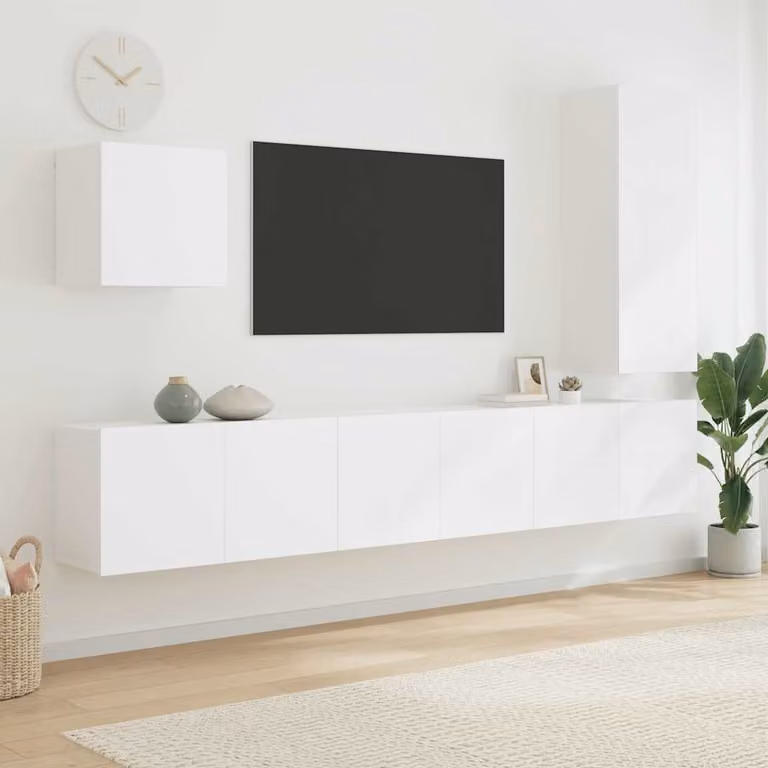 Set di 5 mobili TV da parete vidaXL in legno multistrato e MDF, colore bianco, stile minimalista per soggiorno o ufficio in casa