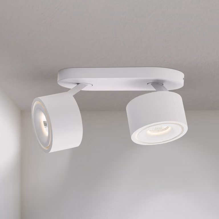 ORION Faretto da soffitto Specter LED, bianco, lunghezza 19,4 cm, alluminio, a 2 Specter, dimmerabile, Bianco / Opale, Soggiorno / Sala da pranzo, Alluminio, Moderno