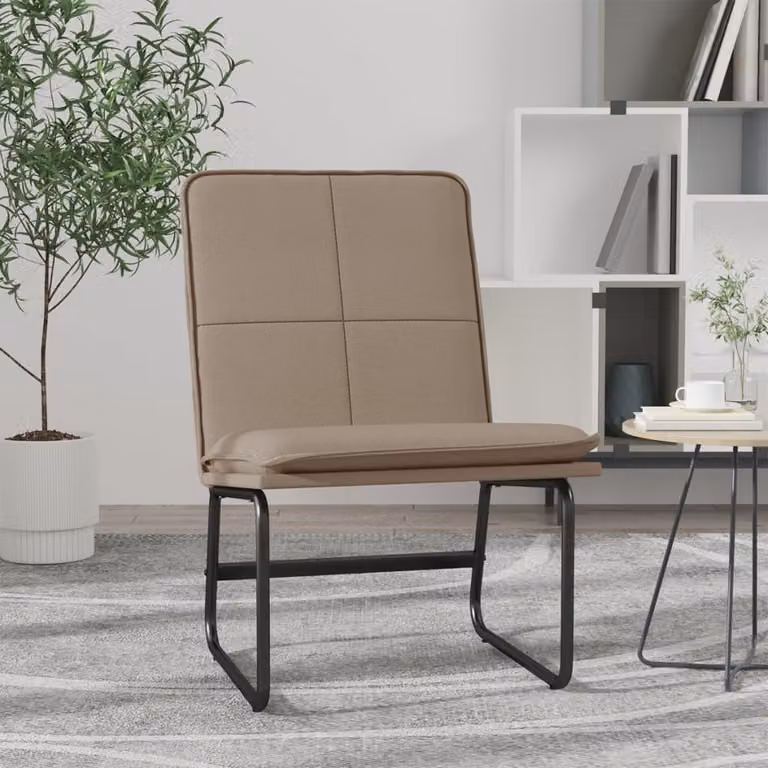 Sedia Lounge vidaXL in similpelle color beige/marrone con struttura in metallo, L 54 x P 75 x H 76 cm