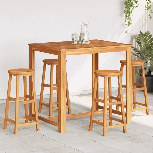 Set di 4 sgabelli da bar vidaXL in legno massello di acacia oliato, colore marrone, stile moderno