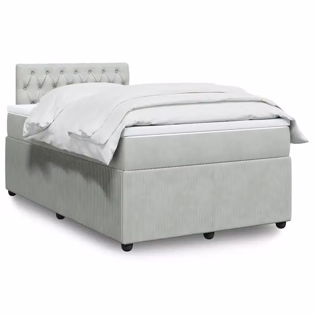Letto con Giroletto a Molle e Materasso Ibrido vidaXL in Velluto Grigio e Bianco L/P: 120 x 190 cm