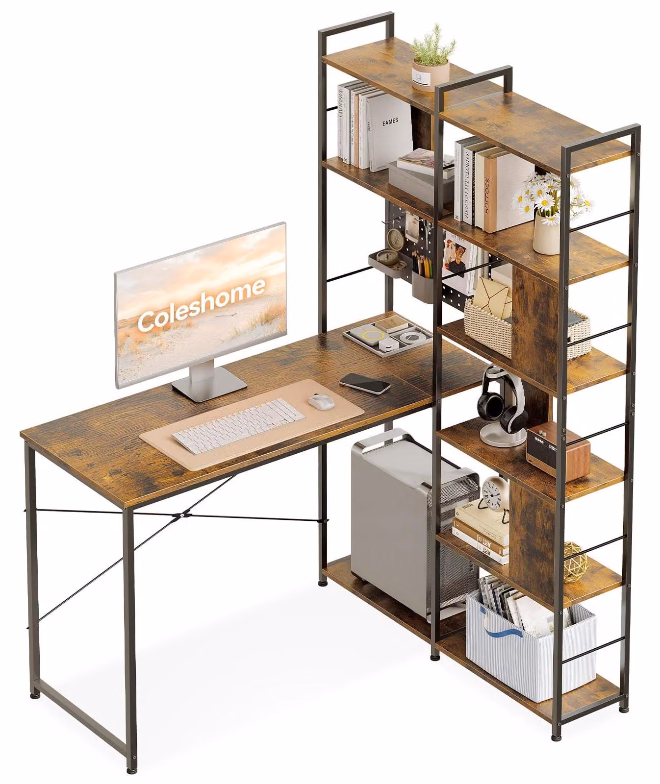 Scrivania con ripiano e pannello forato, 120x48 cm, marrone
