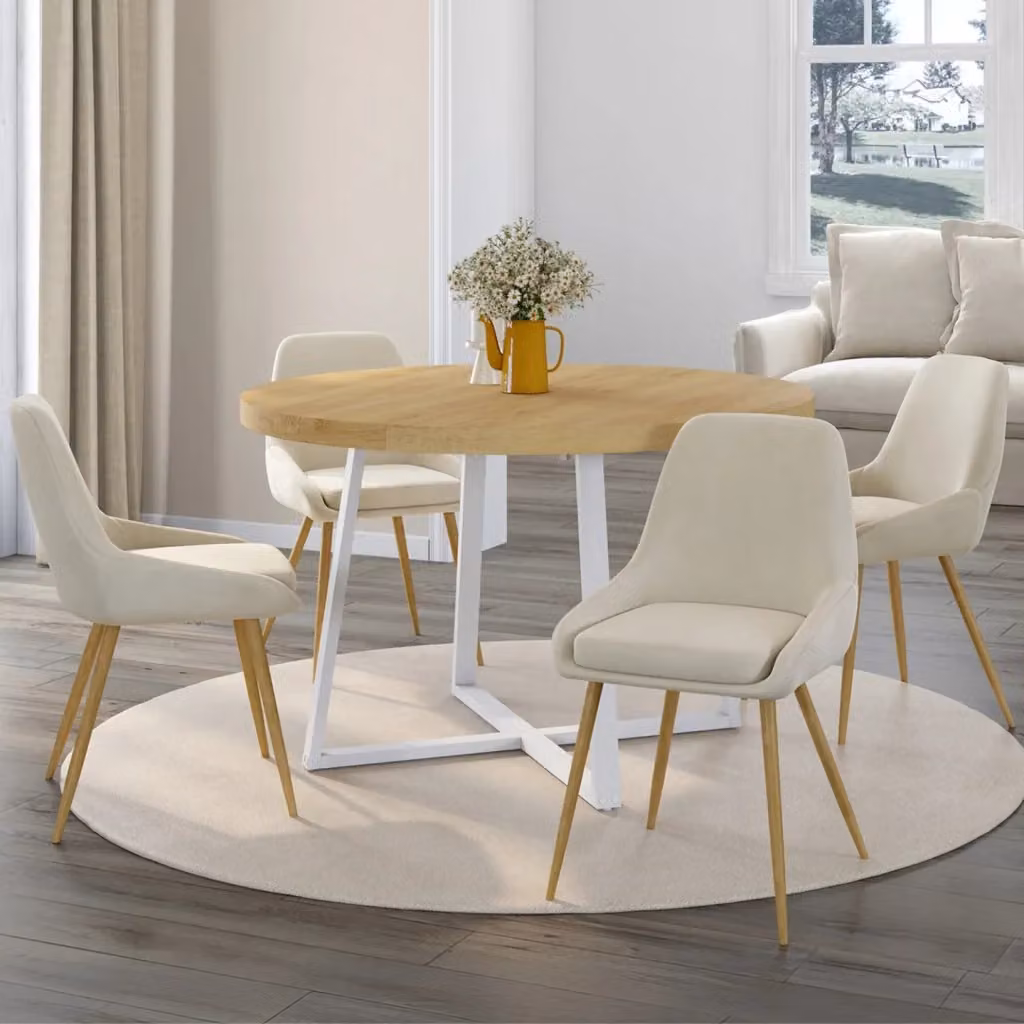 Set di 4 sedie da pranzo THALYA IDMarket in velluto beige con braccioli e gambe effetto legno – 2