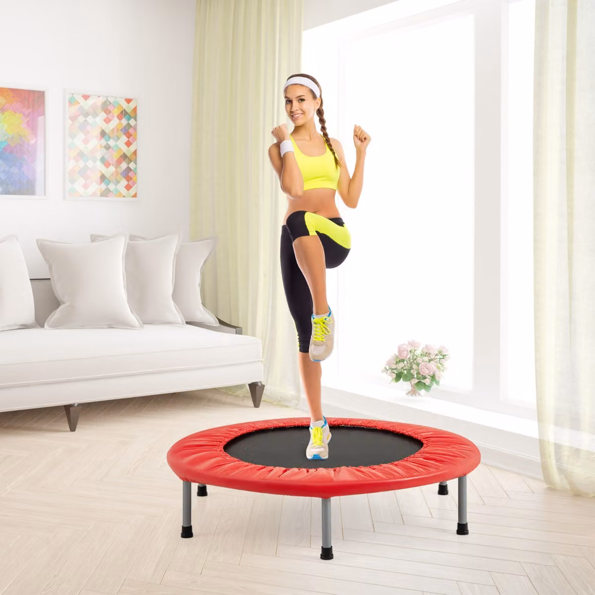 Costway Mini Trampolino Pieghevole per Bambini Rosso con Carico Massimo 150kg
