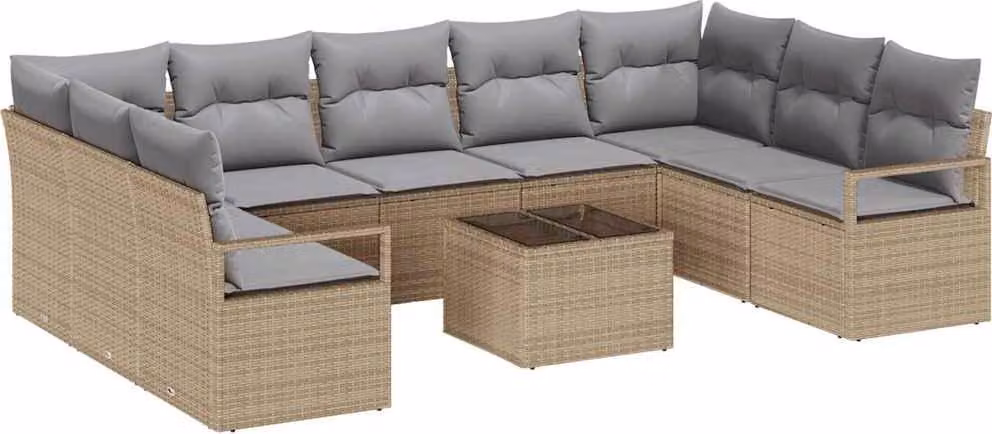 Set di divani con cuscino 10 pcs Beige polyrattan