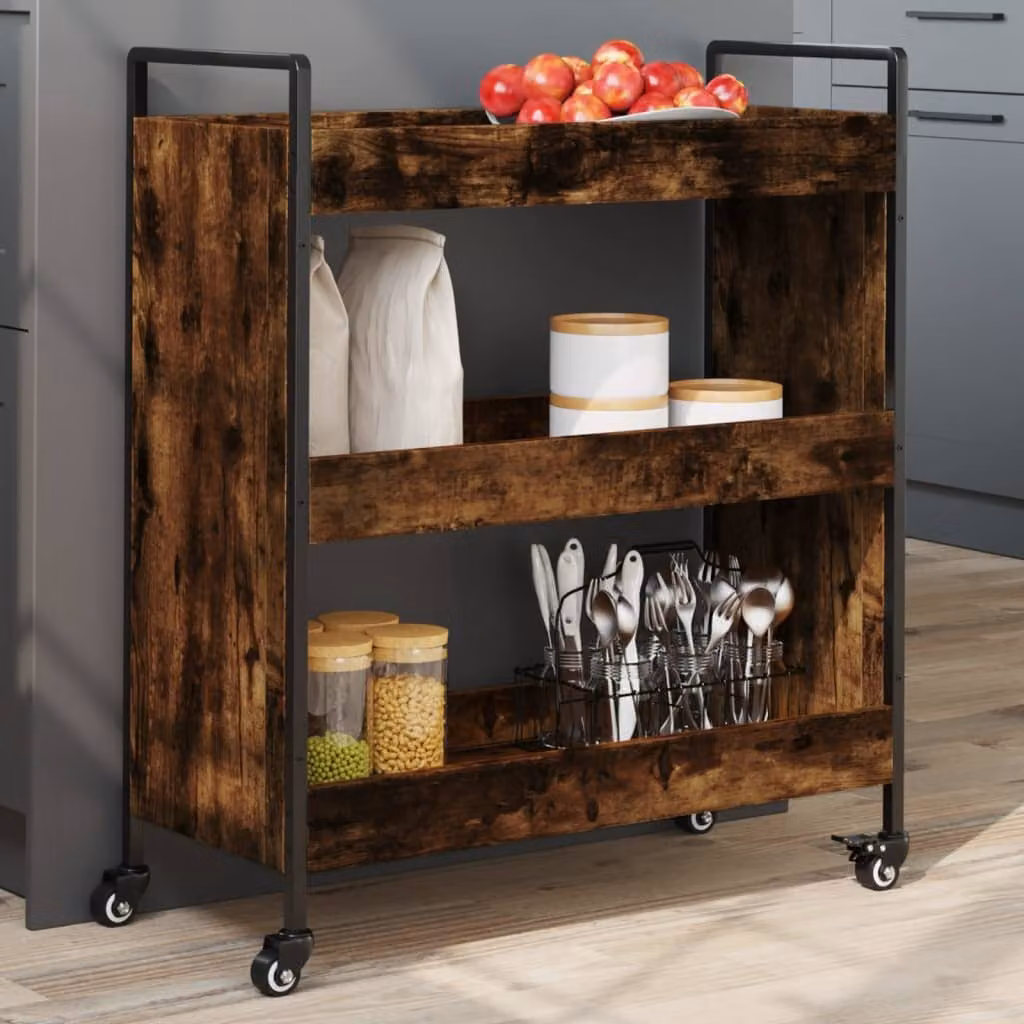 vidaXL Carrello da Cucina in Legno e Metallo Stile Industrial, Colore Rovere Fumo, L/P/H: 70 x 30 x 82 cm
