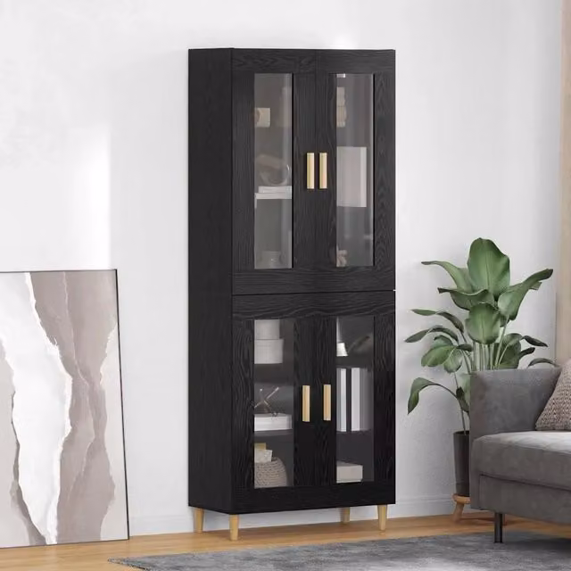 Credenza vidaXL in MDF e vetro nera per soggiorno e sala da pranzo L: 69,5 cm, P: 34 cm, H: 180 cm – 1