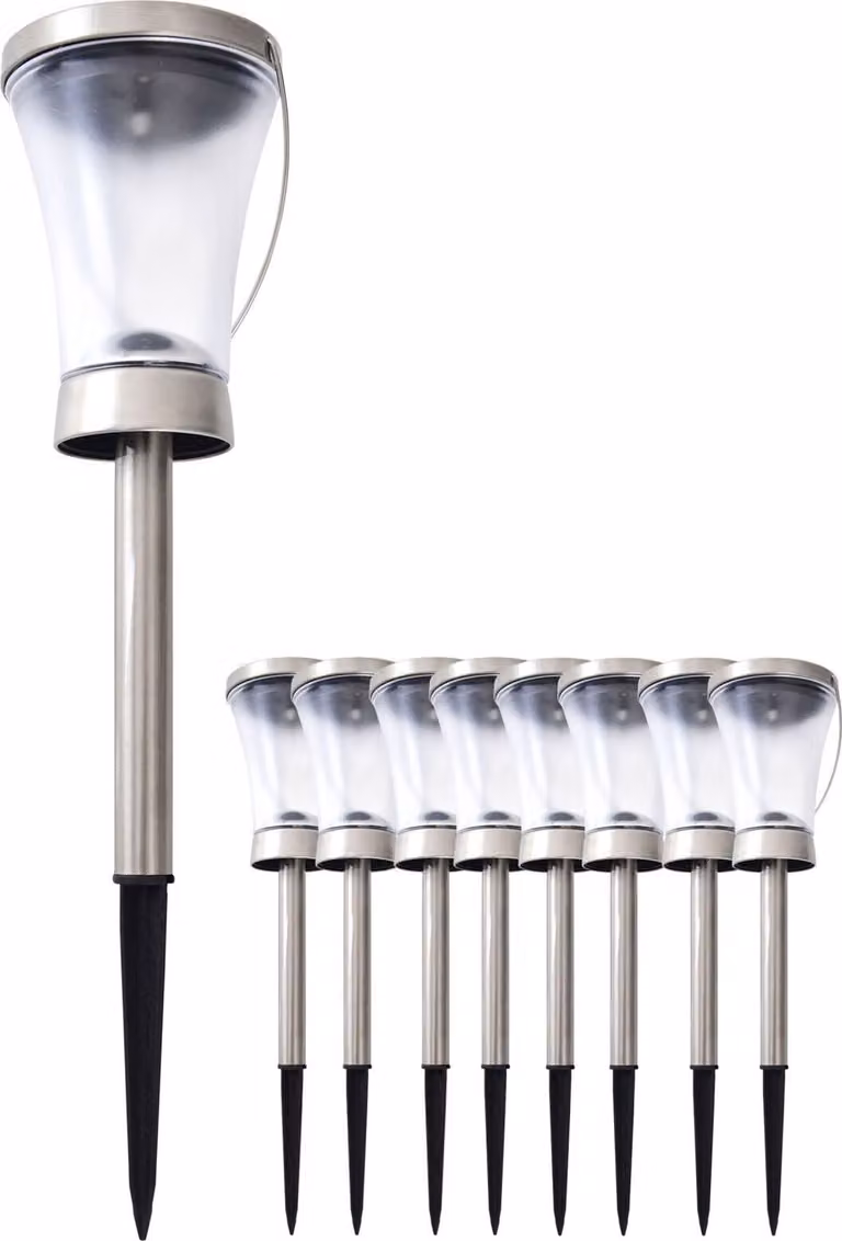 Lampada solare da giardino con picchetto, set da 8 pezzi, lampada solare da esterno per vialetti, modello 5146408