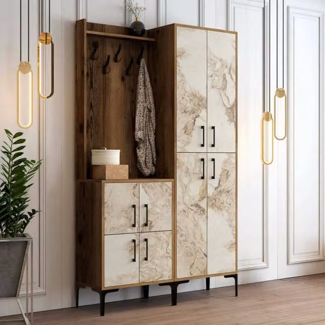 DMORA Eufemia Mobile da Ingresso e Scarpiera Moderna per 16 Paia di Scarpe, Marrone e Bianco, L: 120 cm, P: 35 cm, H: 200 cm