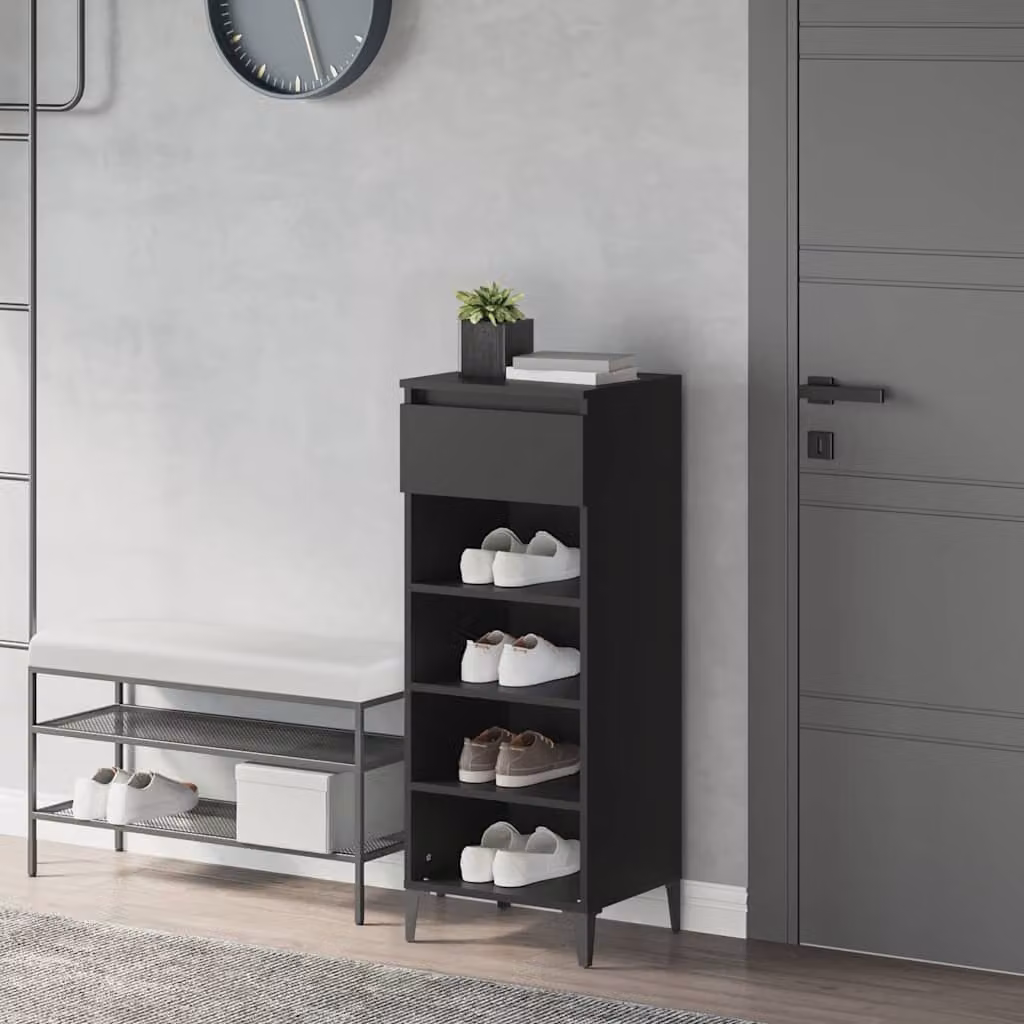 Scarpiera nera vidaXL in stile industriale con ante e ripiani, L 40 cm x P 36 cm x H 105 cm