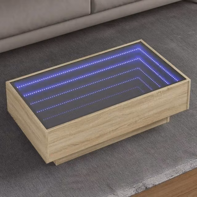 Tavolino da salotto moderno vidaXL in legno color rovere, forma rettangolare, L 90 cm x P 50 cm x H 30 cm
