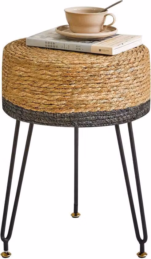 Poggiapiedi in alghe marine, realizzato a mano, stile rustico, 32 x 32 x 45 cm, naturale e nero