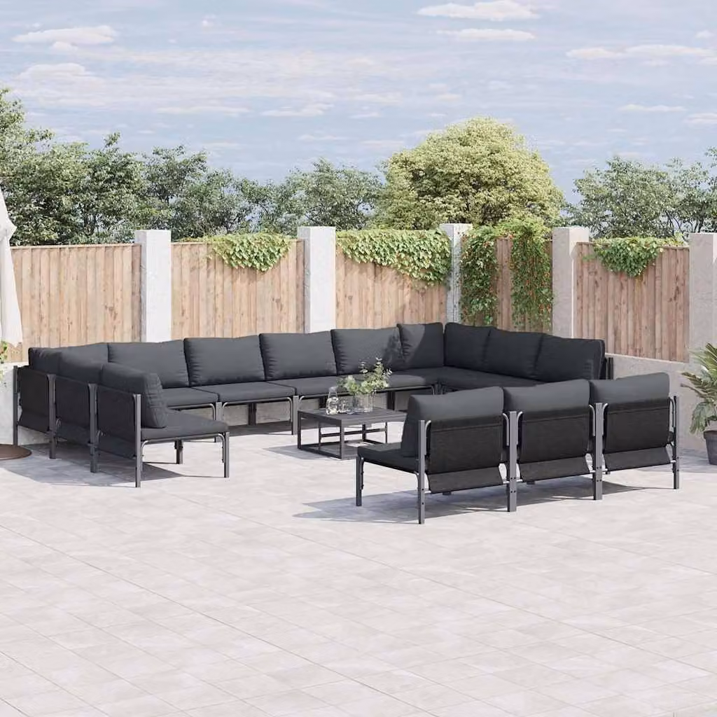 Set Divano da Giardino vidaXL 14 Pezzi Moderno a Forma di L in Acciaio Antracite con Cuscini Inclusi