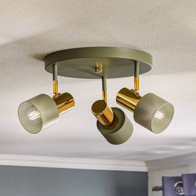 Faretto da soffitto Destin, 3 luci verde/ottone Destin Argon, dimmerabile, Verde, Soggiorno / Sala da pranzo, Metallo, Moderno, Faretto