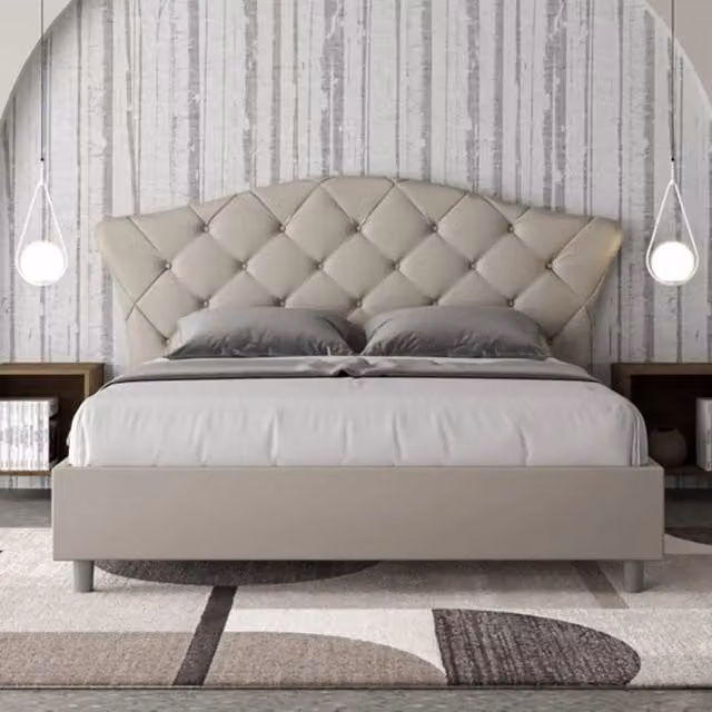 Letto matrimoniale contenitore Ityhome Langre imbottito in similpelle beige L/P: 160 x 200 cm