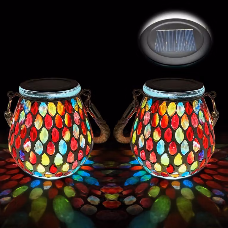 Set da 2 lampade solari ovali in mosaico, grado di protezione IP65, colore rosso, per uso esterno