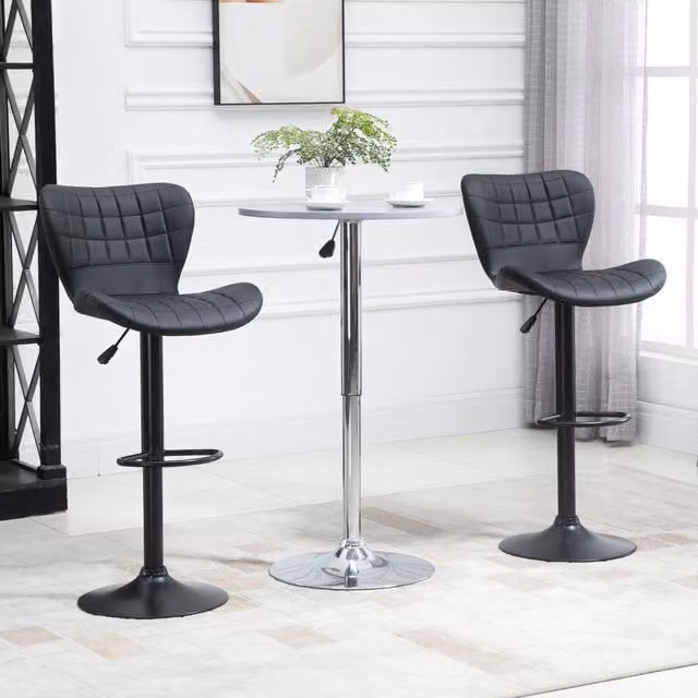 Set di 2 sgabelli da bar regolabili in altezza e girevoli 360°, pelle sintetica nera, 57x58x87-107 cm