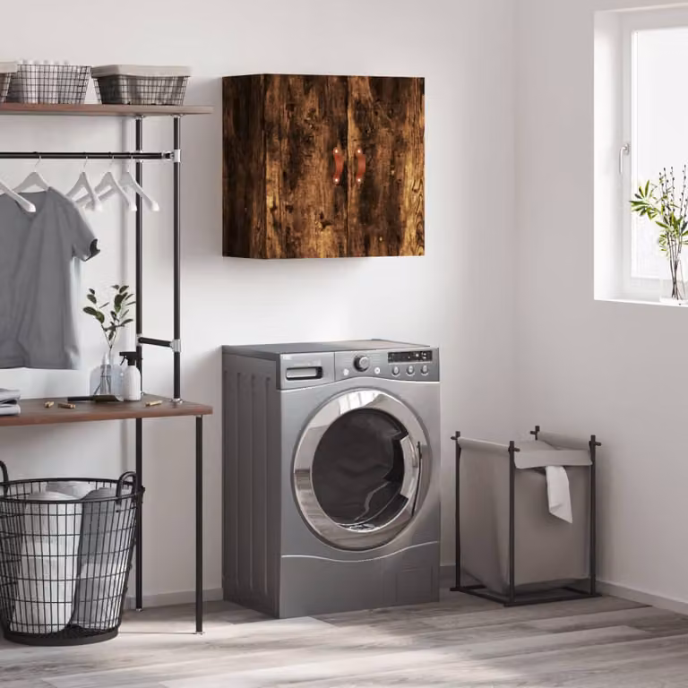 Armadietto a muro vidaXL in legno multistrato color rovere fumo con ante a battente, L 60 cm x P 31 cm x H 60 cm