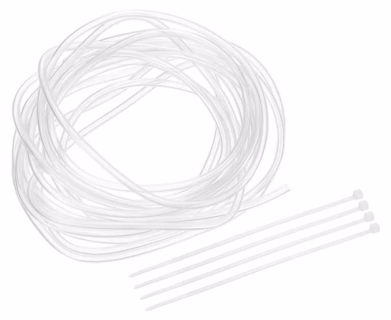 Tubo in PVC, diametro interno 1 mm, diametro esterno 1,6 mm, lunghezza 2 metri, trasparente, con 4 fascette stringicavo