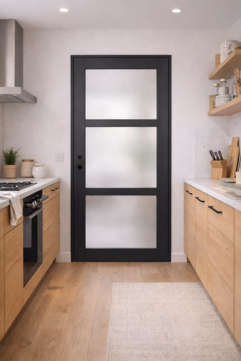 Blocco porta Blakeria grigio antracite con vetro H204 x L83 cm, lato tavolo P. destro, GD MENUISERIES