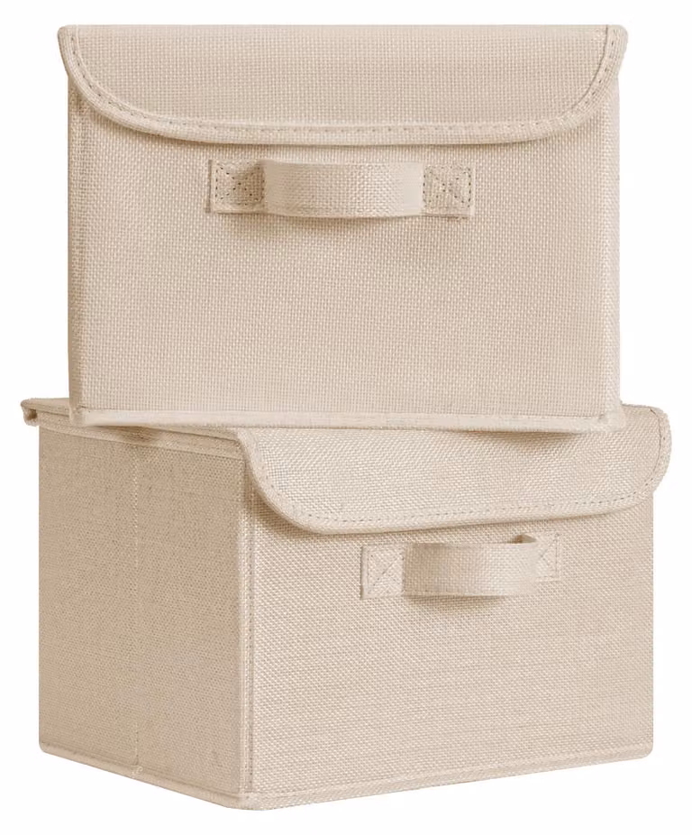 Scatole di stoccaggio con coperchio, 2 pezzi, in tessuto color kaki, pieghevoli, per abbigliamento