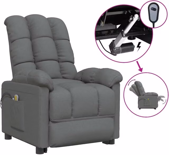 Poltrona Relax Elettrica con Braccioli in Tessuto Grigio per Adulti – 1
