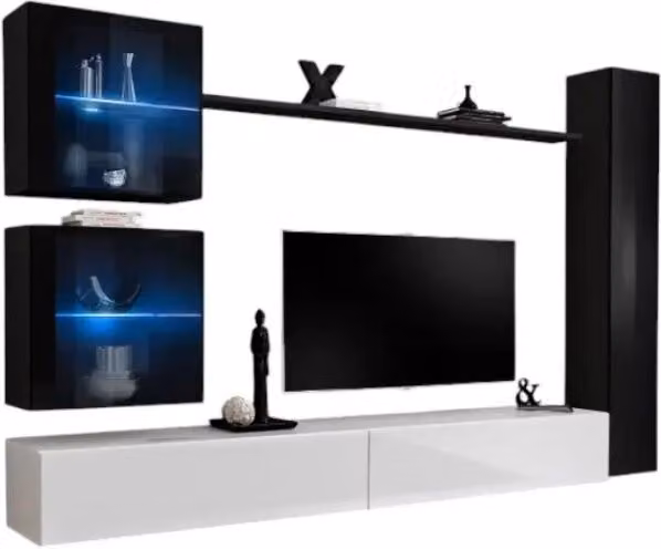 Composizione murale SWITCH XVIII mobile TV sospeso bianco e nero lucido