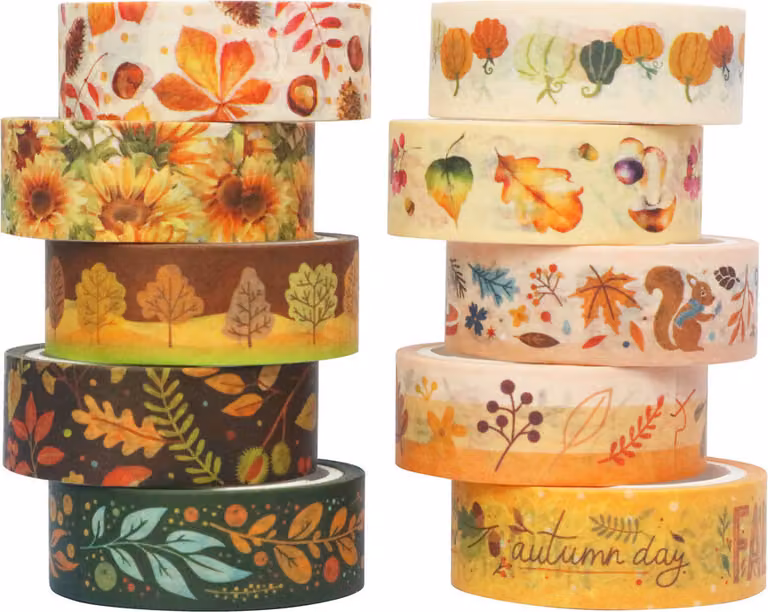 INF Set di 10 Washi Tape Neri con Lamina Oro, Nastro Adesivo Decorativo Multicolore 1